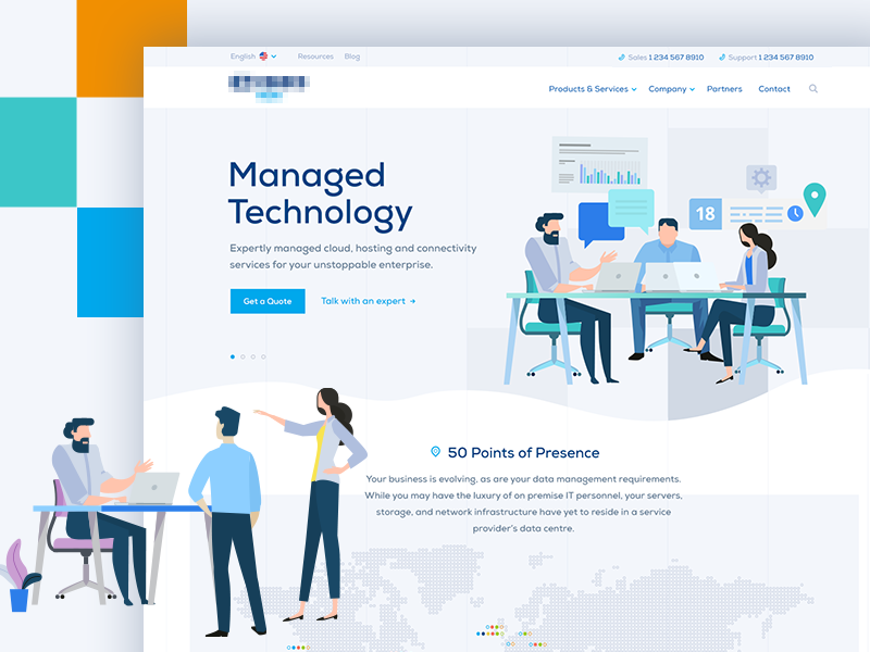 Homepage Shot of Global Technology Firm clean illustration website ux ui web design