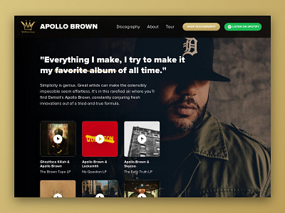 Apollo Brown Mello Music Group Landing Page – Daily UI 003 apollo brown daily ui 003 dailyui desktop gold hip hop landing page mello music group music producer web