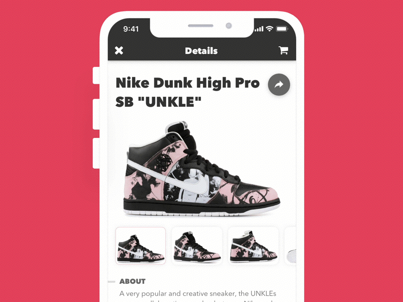 Nike Dunk High Pro SB UNKLE Share Button – Daily UI 010 animation dailyui dailyuichallenge dunk nike principle principleapp sb share unkle