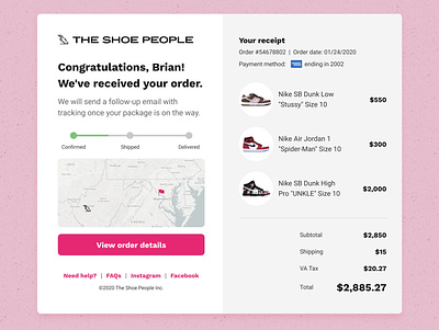 Sneakers E-Commerce Receipt | Daily UI 017 daily ui 017 dailyui dailyuichallenge ecommerce invision invisionstudio purchase receipt sneakers tracking
