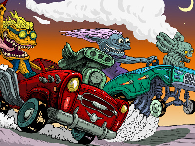 Hot Rods comic hot humor illustration racing rods