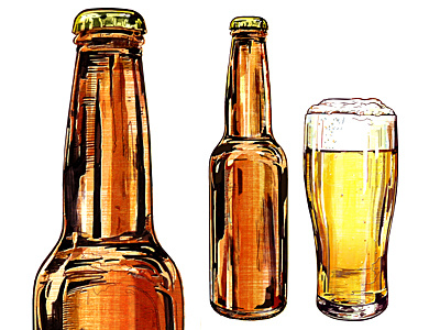 Beer! advertising beer bottle digital glass illustration illustrations ink process product