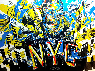 KING KONG Oakley/Lawson Mural for Agenda NYC 2 buildings cityscape gorilla installation king kong lettering mural new york nyc paint painting timelapse