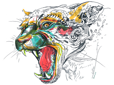 Jaguar! art cat dos drawing etsy giclee illustration jaguar print sale teeth