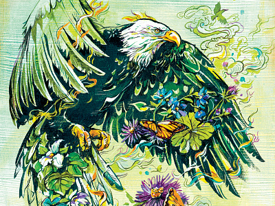 The Return of Bald Eagles bald eagle bird eagle editorial environment flowers illustration illustrations nature painting wildlife