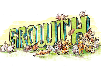 Growth & Randy Rabbits 3d animals editorial growth illustration illustrations lettering magazine rabbits