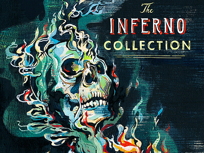 The Inferno Collection book cover art book books flames harlequin horror illustration illustrator murder mystery painting skull