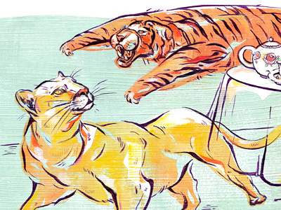 Cougar on the Prowl acrylic animals colourful cougar editorial illustration ink magazine painting tiger