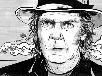 Neil Young black and white illustration ink music musician neil young portrait