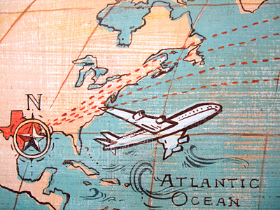 Taking South Texas Abroad acrylic airplane hand lettering illustration illustrations ink map painting texture travel vintage