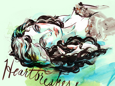 Heartbreakers Mix designersmx hair hand lettering illustration ink lettering music script watercolour woman