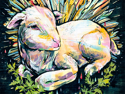 Passover Lamb animal easter editorial illustration ink lamb leaves magazine painting passover process rays