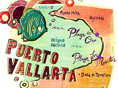 Puerto Vallarta Map children colorful digital editorial hand lettering illustration illustrations ink maps texture