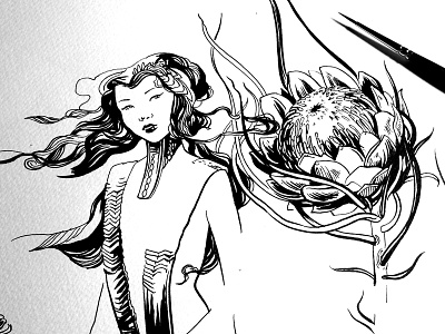 Hyakki Yagyo: Jorogumo Process art demon flower hyakki yagyo hyakki yako illustration ink jorogumo monster process toronto yokai