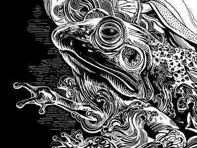 Unimpressed Frog art black and white frog halloween hyakki yagyo hyakki yako illustration ink japan toronto water yokai