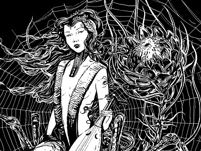 Jorogumo Yokai art demon flower hyakki yagyo hyakki yako illustration ink jorogumo monster process toronto yokai