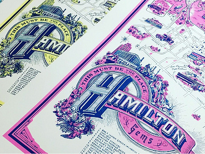 Hamilton Gems Silkscreened Map art hamilton hand lettering illustration lettering map pink poster silkscreen typography vintage