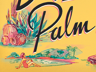 Palm Trees for Christmas? cactus california desert holidays illustration lettering mid century modern palm springs script swimming travel yellow