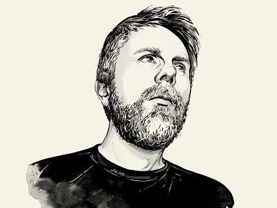 Simon Walker Portrait beard black and white drawing illustration ink inking man portrait