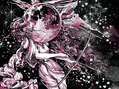 The Goddess Diana (Jules Verne Book) archery art book illustrations diana goddess illustration ink jules verne moon mythology round the moon space stars