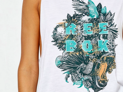 Reebok T-Shirt Design animals apparel apparel design apparel graphics art floral illustration lettering reebok t-shirt t-shirt design