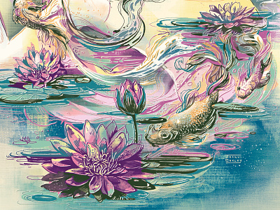 Circadian Rhythms: Calm Waters art editorial editorial art editorial illustration flowers illustration illustrations koi magazine illustration water waterlilies