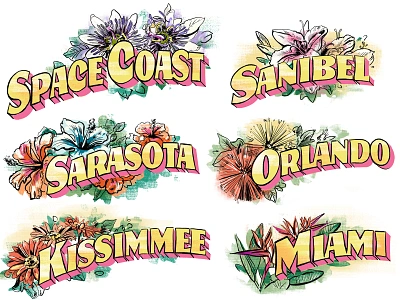 Miami, Orlando, Sarasota.... editorial florida illustration illustrations lettering magazine painting postcards type typography typography art vintage