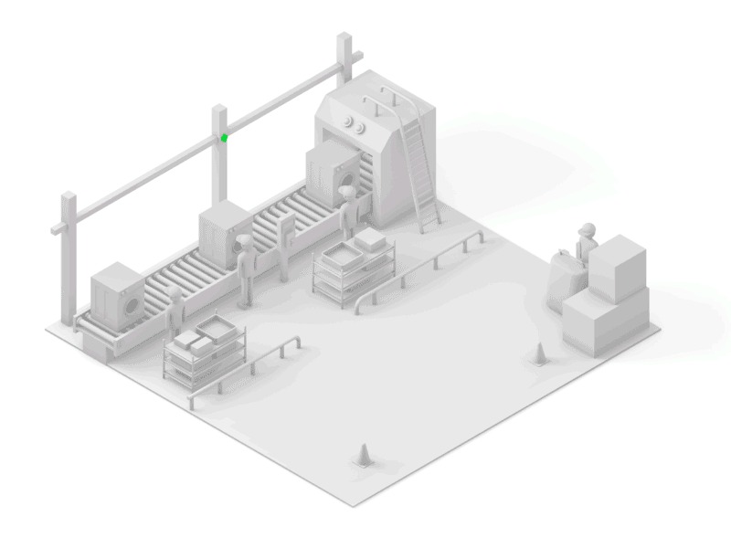 Industry 4.0 assembly line cinema 4d clay render factory forklift illustration low poly