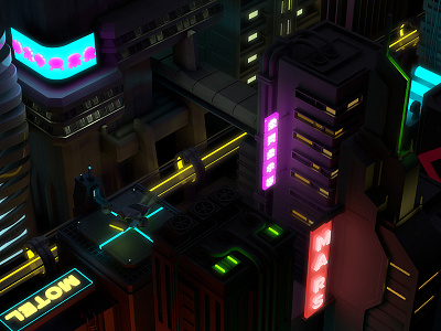 Neon City 3d c4d cinema4d cyperpunk isometric isometry low poly neons night city sci fi