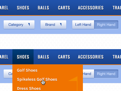 Menu with Product Finder flag golf inset product filtering