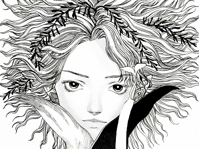 Overgrowth illustration ink manga original character traditional art