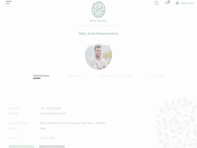 User Profile - Natural Farm House branding interaction design ui user profile ux uxdesign website website design