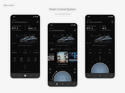Audi Smart System App - Dark Mode app app design car interaction interaction design product product design smart smart car ui ui design uiux ux ux design
