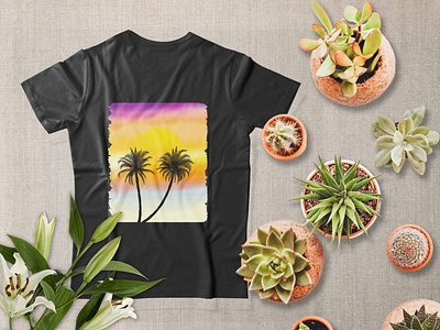 Modern Sun Set T-shirt Design coconut colorful eye catchy modern palm pod sky sun sun set t shirt tree