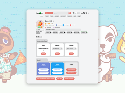 DailyUI#007 Settings Page animal crossing dailyui nookazon redesign settings ui webdesign