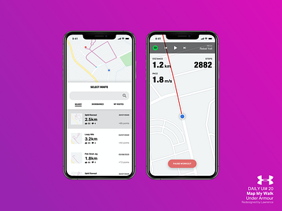 DailyUI#020 Location Tracker dailyui dailyui 020 dailyuichallenge exercise app gps tracker location app location tracker redesign sport ui under armour walking