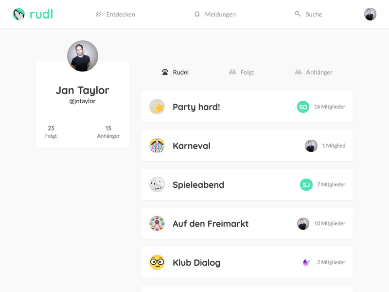 Profile Page social network material design flat design masterthesis community minimal