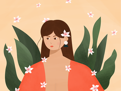 Flower Girl 2d asian girl beauty brush character colourfull cute design draw this in your style dribbble best shot flower illustration lady leaves pastel colors pattern plants texture vector woman