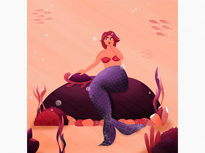 Miss Bored Mermaid ariel character design colour inspiration coral freelance illustrator girl hair mermaid mermay nymph texture tortoise turtle underwater woman