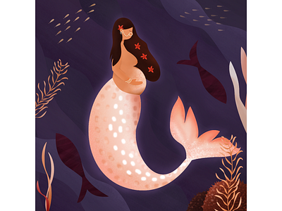 MerMother beautiful calm fish illustration indian inspiration magical mermaid mermay mother motherhood mystical nymph plant illustration pregnant serene texture underwater vector woman