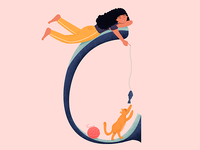 Letter C for 36 Day of Type 36daysoftype 36daysoftype08 alphabet c letter cat character illustration flatdesign girl illustration letter c lettering simple type