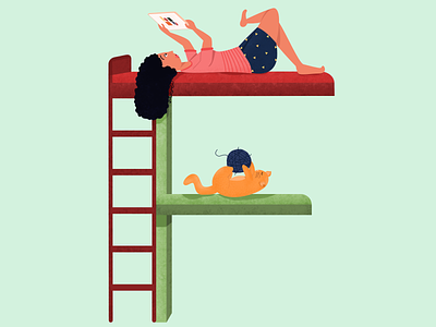 Letter F for 36 Days of Type 36daysoftype alphabet bunk bed cat character girl illustration letter f lettering simple type vector