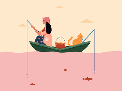 Letter M for 36 Days of Type 36daysoftype 36daysoftype08 alphabet boat cats character illustration fishing flat illustration letter m lettering simple type