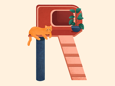 Letter R - 36DaysofType 36daysoftype 36daysoftype2021 alphabet cat cat house cat tree house character digital illustration girl illustration lettering vector