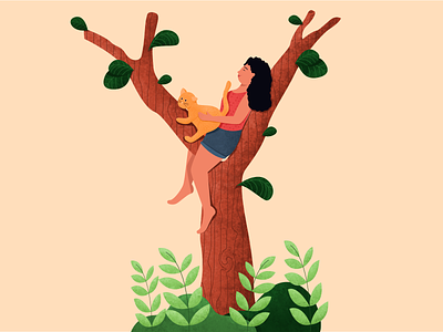 Exploring with Kitty - Letter Y 2d 36daysoftype alphabet cat character girl illustration letter y tree type vector wooman