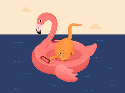 T(w)o scared - 36 days 2d alphabet cat character flamingo floatie illustration number two pet swim swimming pool type vector