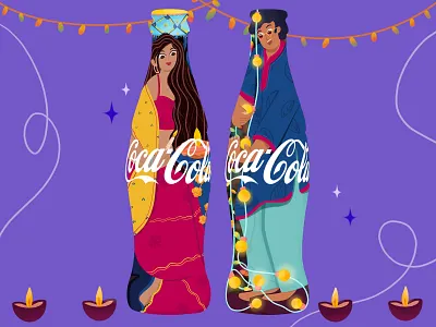 Milke hi Manegi Diwali with COCA COLA 2d art character character design design diwali diya editorial festival illustration india indian lights outfit packaging procreate