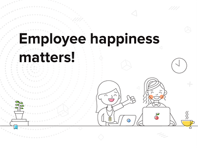 Happiness Matters! background books clock employee employees happiness happy hr illustration laptop line art office stroke illustration workplace zoho