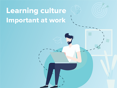 Learning culture Important at work blue employee focus gredient happy hr illustration laptop learning learning management system lms office sticky notes work zoho