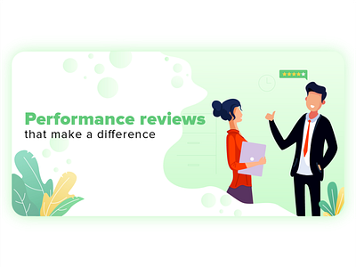 Performance Review appreciation bubbles difference employee encouragement feedback good job happy happy employees hr illustration laptop manager office rating review star workplace zoho
